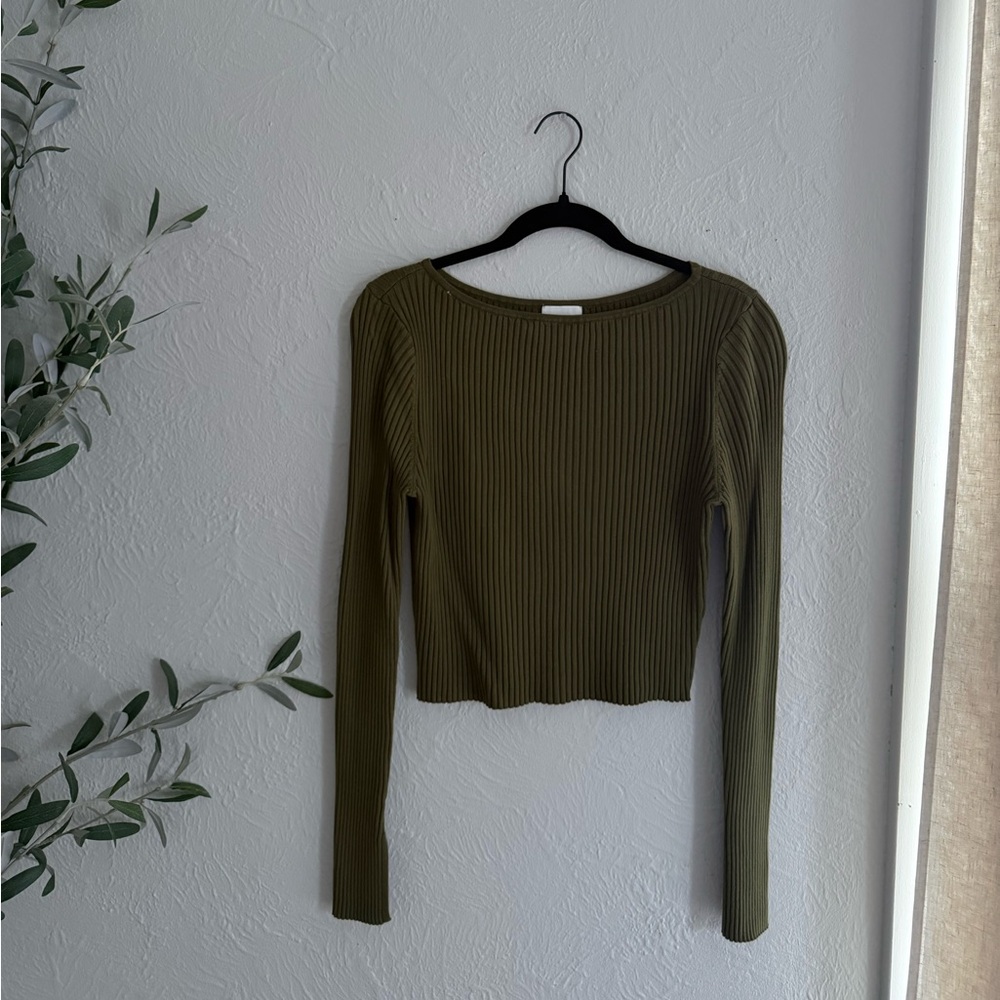H&M Olive Green Ribbed Long Sleeve Top
